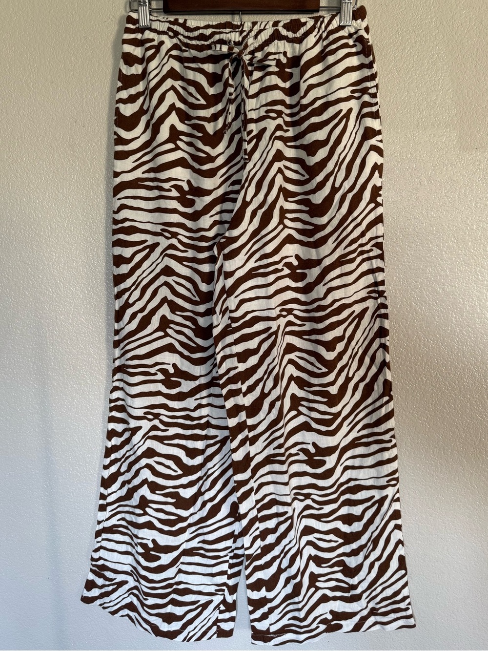 Sincerely Jules Brown and White Zebra Wide-Leg Pants Small